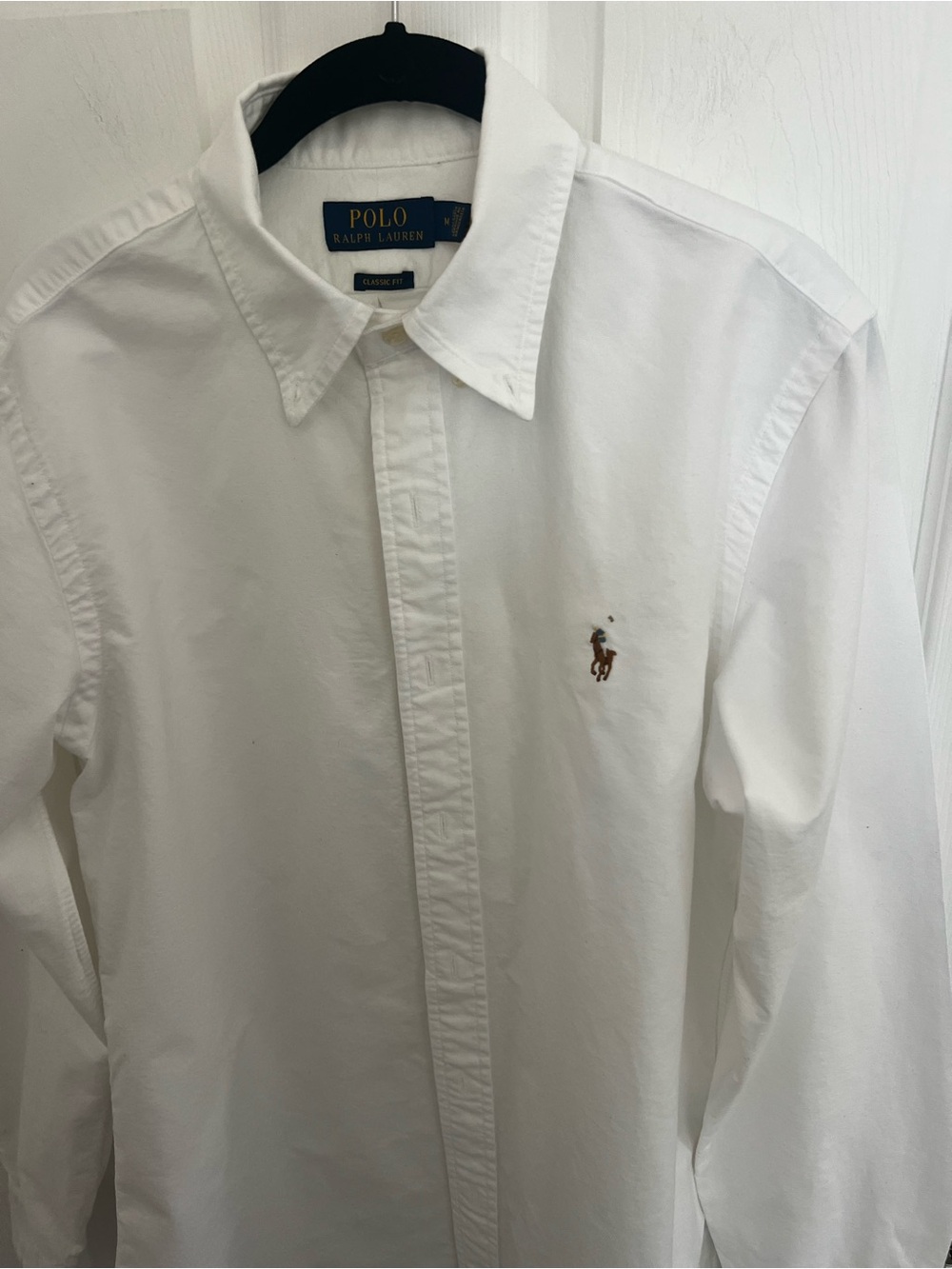 Ralph Lauren White Long-Sleeve Button-Down Shirt with Brown Logo - Picture 2 of 9